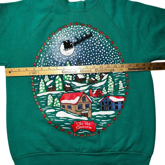 Vintage Fruit of the Loom Green Christmas Tis the Season santa sweatshirt size m - Picture 6 of 6